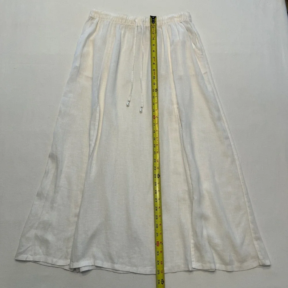 Joie White Linen Blend High Slit Resort Euro Summer Swim Cover Midi Skirt Size L